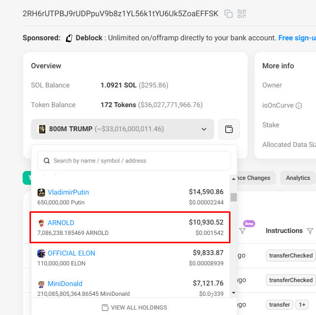 meetarn0ld's tweet photo. $TRUMP is about to take the meme token game to the NEXT LEVEL! 💥 

The powerhouse $ARNOLD has just transferred 0.74% of $ARNOLD tokens to $TRUMP’s Solana wallet fueling EPIC events that are just around the corner! https://t.co/SVFOdGXnUl