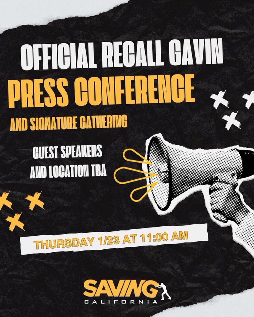Houman David Hemmati, MD, PhD (@houmanhemmati) on Twitter photo ⚠️ ATTENTION CALIFORNIA ⚠️
The Saving California official <a href="/GavinNewsom/">Gavin Newsom</a> recall campaign and signature gathering will kick off this THURSDAY, January 23.
Location and time will be announced shortly! Our goal is to get Newsom out of office as soon as legally possible. ⚠️ ATTENTION CALIFORNIA ⚠️
The Saving California official <a href="/GavinNewsom/">Gavin Newsom</a> recall campaign and signature gathering will kick off this THURSDAY, January 23.
Location and time will be announced shortly! Our goal is to get Newsom out of office as soon as legally possible.