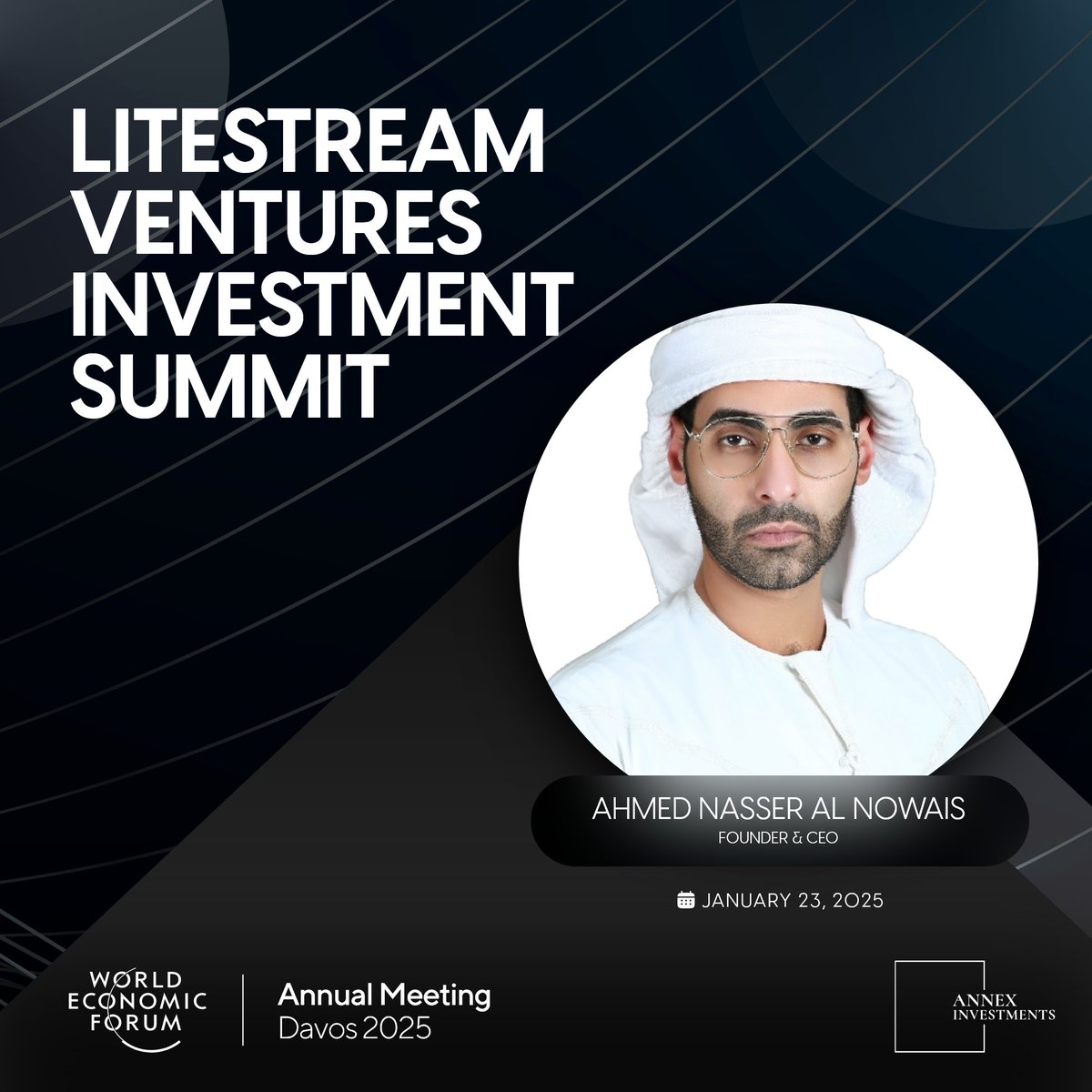 annexinvestment's tweet photo. Our Founder &amp; CEO will be participating in the upcoming Litestream Ventures #Family #Office &amp; #Venture #Capital #Forum in #Davos on 23rd of Jan 2025. 

#Davos #WEF #investments #funding #annexinvestments #startup #uae #ecosystem #VentureCapital https://t.co/v3FT6X8Y99