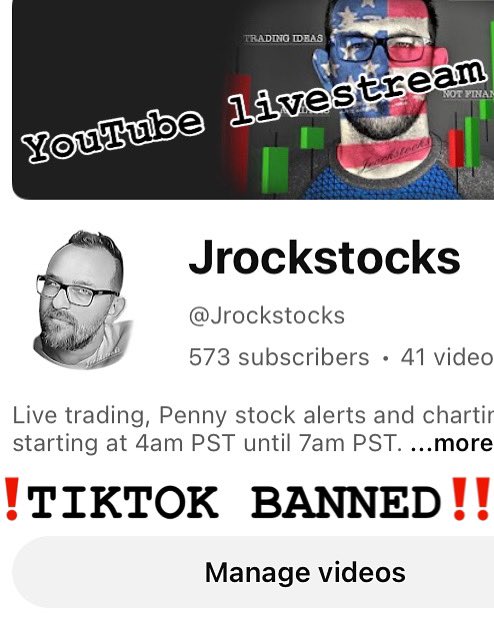jrockstocks's tweet photo. TikTok banned in US. I will be live streaming 4am PST Monday - Friday YouTube @jrockstocks
For updates go to https://t.co/RhOspFZoPb

#YouTubeLive #PennyStocks #TradingCommunity #StockMarket #InvestSmart #FinancialEducation #LiveStreaming #MarketAnalysis #Charting #StayTuned https://t.co/B2mqwKpCc0