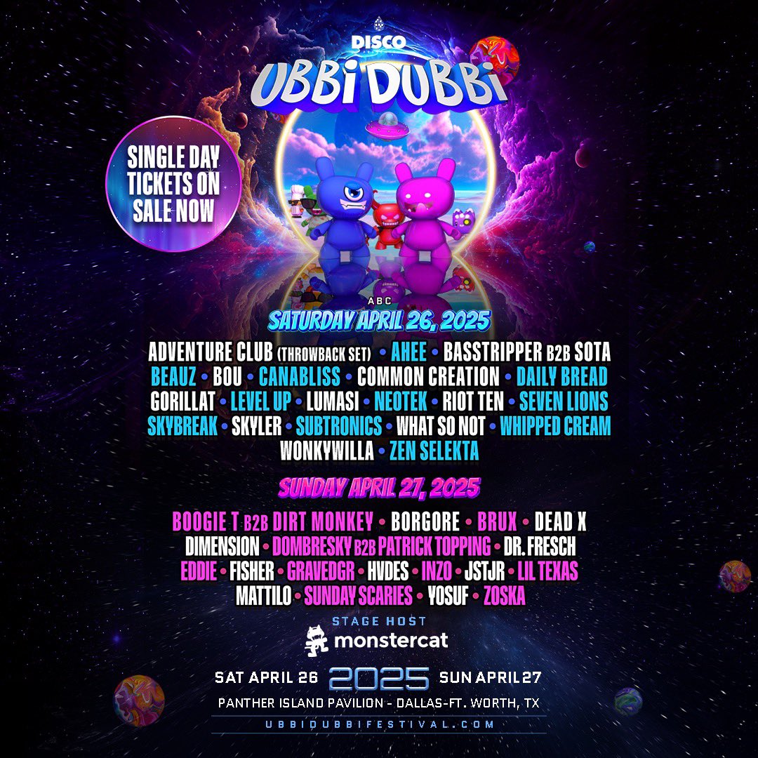TEXAS EDM FAMILY (@texasedmfamily) on Twitter photo FAM‼️ RT & Tag a friend for a chance to win 2 tickets to <a href="/UbbidubbiFest/">Ubbi Dubbi Festival</a>
•Must Follow
<a href="/RealDiscoDonnie/">Disco Donnie</a>
<a href="/DiscoPresentsHQ/">Disco Presents</a>
<a href="/TexasEDMFamily/">TEXAS EDM FAMILY</a>
•Ends 4/20
Tickets & info: bit.ly/UBBiDUBBi25 FAM‼️ RT & Tag a friend for a chance to win 2 tickets to <a href="/UbbidubbiFest/">Ubbi Dubbi Festival</a>
•Must Follow
<a href="/RealDiscoDonnie/">Disco Donnie</a>
<a href="/DiscoPresentsHQ/">Disco Presents</a>
<a href="/TexasEDMFamily/">TEXAS EDM FAMILY</a>
•Ends 4/20
Tickets & info: bit.ly/UBBiDUBBi25