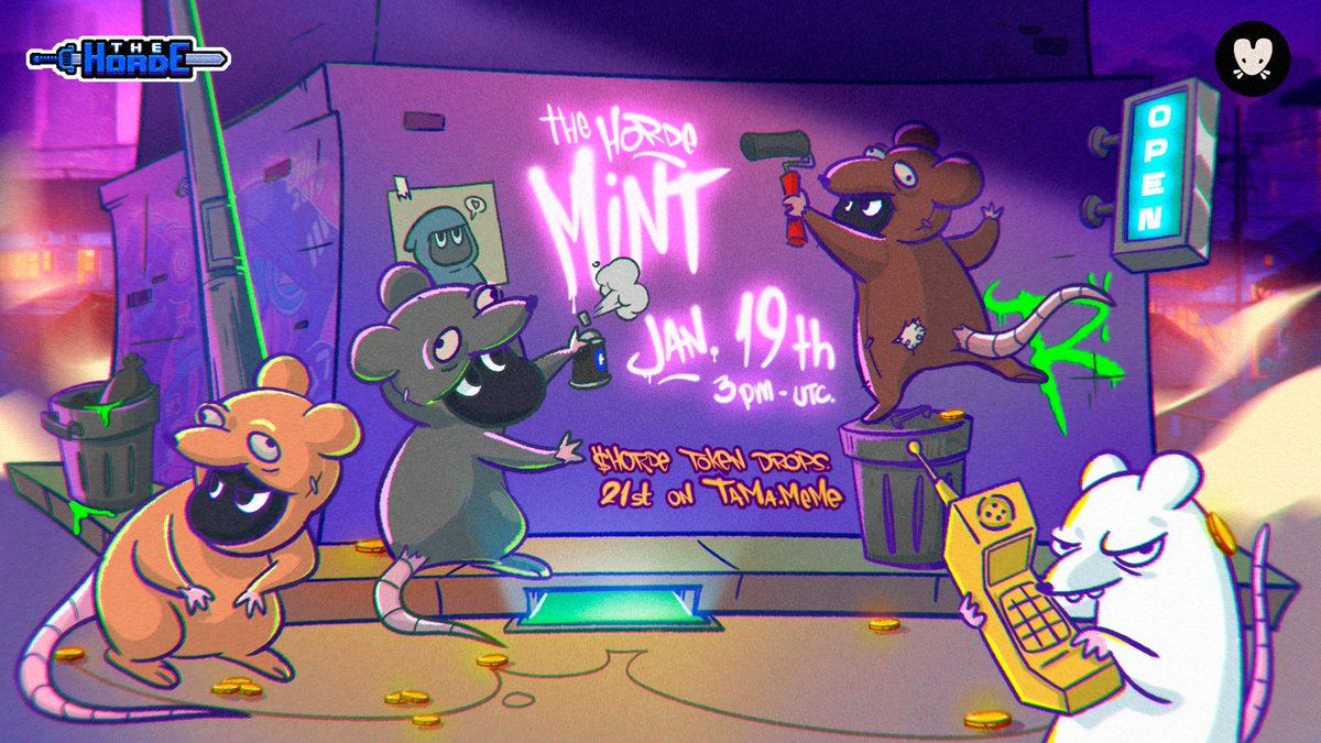 The Horde is working hard in the Tamamart Factory; big things are coming for $HORDE! ⚔️

🚨 Mint: January 19th 
3 PM UTC on Mavis Market

🪙 $HORDE on <a href="/tamadotmeme/">Tama Mart</a>: January 21st

RT + Like + Drop a Wallet
(1 Horde NFT will be raffled after the mint)