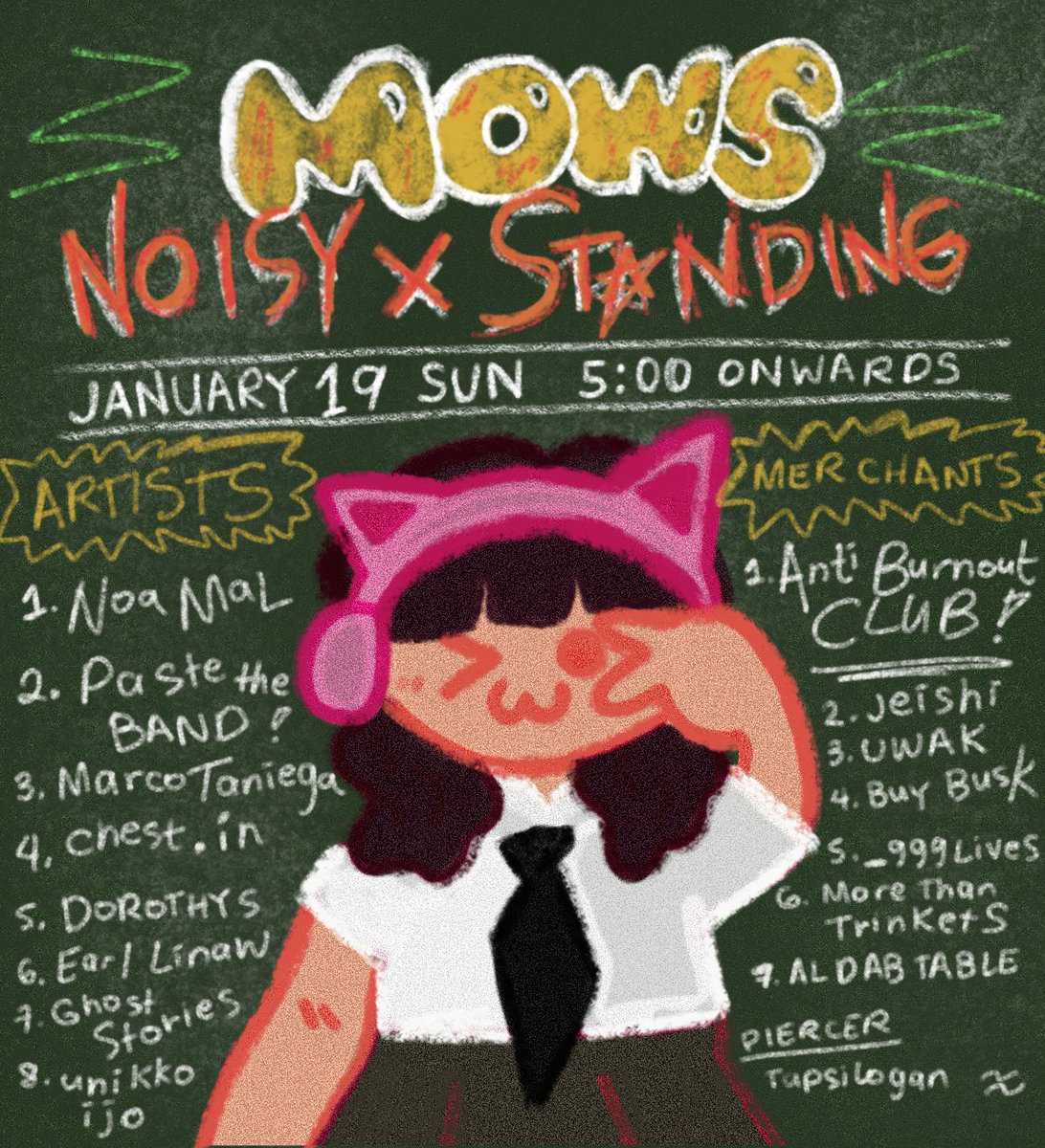 ma'am may nagsusuntukan po sa mow's whahahahha 
.

SURPRISE!!!
.
nakalista ang ABC studentz sa Noisy &amp; Standing gig wahahhaha punta na kau sa Mow's kasama natin ang mga klasmeyt natin:
Noa Mal
Paste the Band
Marco Taniegra 
Chest.in
DOROTHY's
Earl Linaw  etc.!