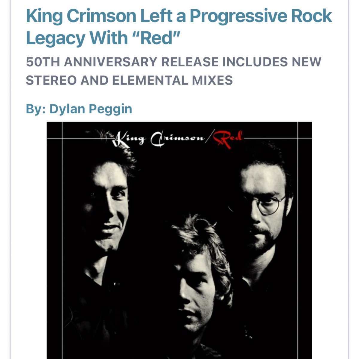 Record_Spinner's tweet photo. My review of the 50th anniversary pressing of King Crimson’s “Red” is up on @tracking_angle . Give it a read! 

#kingcrimson #billbruford #robertfripp #johnwetton #redalbum #50thanniversary #progressiverock #trackingangle 

https://t.co/slLhsQD4TC https://t.co/RnAgvKZTVs