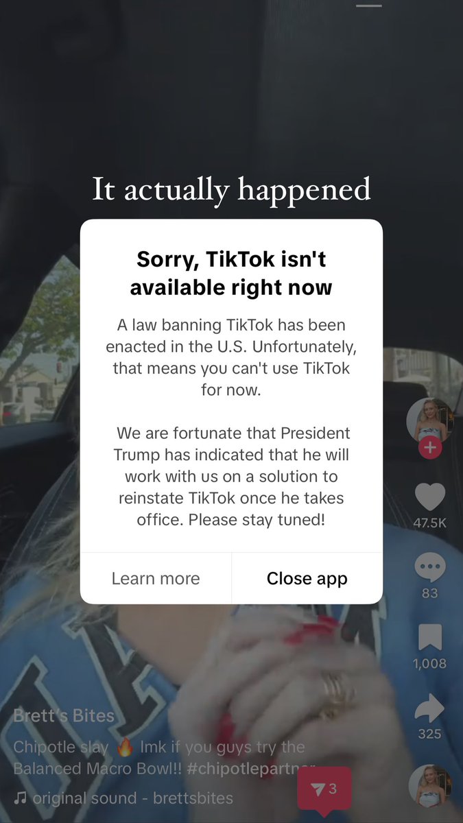 It happened. TikTok is shut down.
