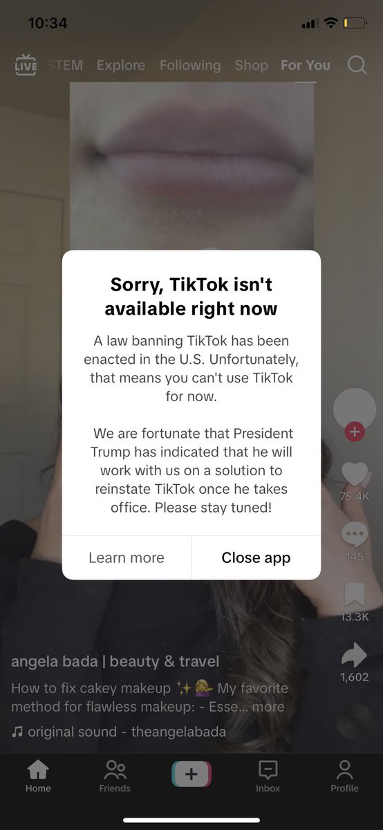AngelMazerati's tweet photo. TikTok is officially down in the United States as of JAN 18 10:35 pm EST #tiktok https://t.co/A6uvd4wi86