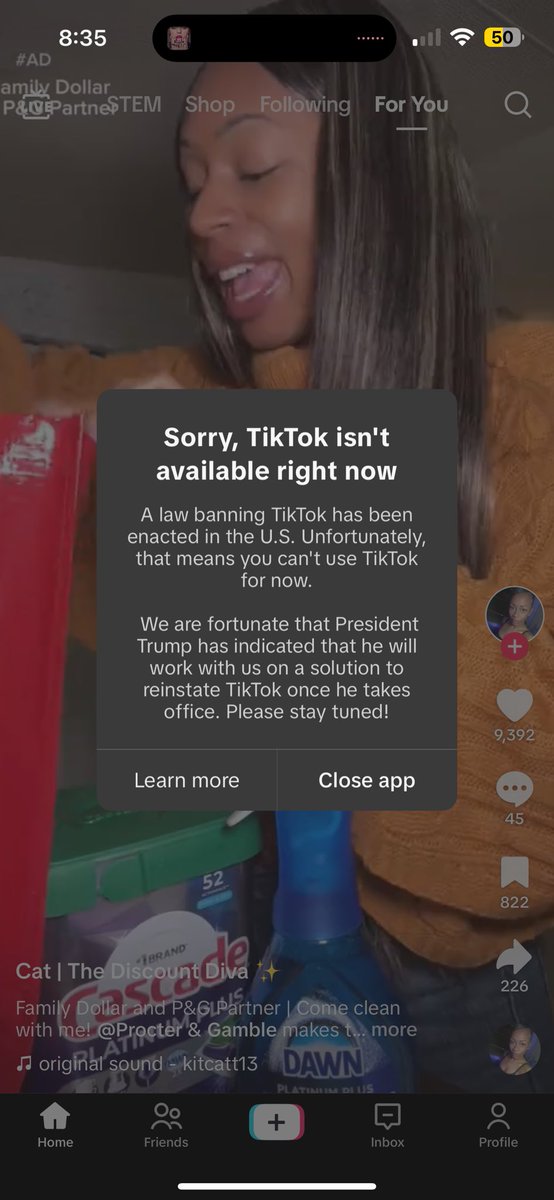 brookeeberle97's tweet image. UPDATE: #TikTok is now unusable. When you open the app, you get prompt to close it.