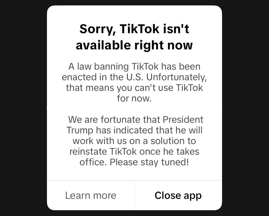 ℹ Note: Social media platform TikTok has deactivated its own service in the US after a ruling by the Supreme Court on Friday upholding a nationwide ban; there are no indications of widespread network level restrictions imposed by internet providers at the present time #TikTokBan