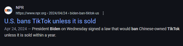 JayViperTV's tweet photo. Joe Biden banned TikTok.

His final "fuck you" to America and the First Amendment.

Then he and the legacy media LIED to you trying to say he was leaving it up to Trump. https://t.co/MORxtjvk0F