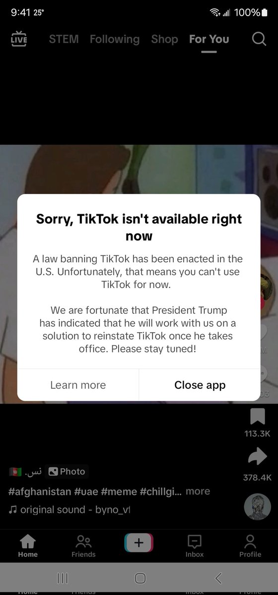 gkdarts's tweet photo. Looks like the TikTok ban came a little early to the US. I'm pretty sure it's not January 19th until 11 pm cst.   @realDonaldTrump https://t.co/Dd6XThzur6