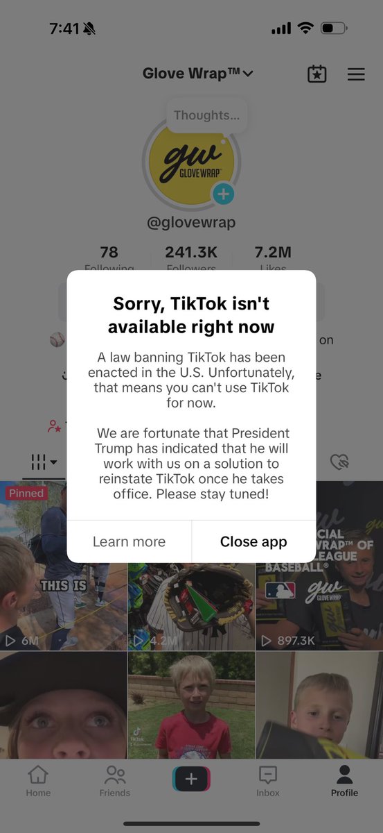 GloveWrap's tweet photo. That was an incredible ride on TikTok. 241.3K followers. 7.M likes. Countless fun. #tiktokban #TikTok #tiktokbanned https://t.co/h3EXFqTTtc
