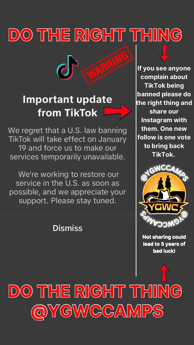 YGWC Camps (@ygwccamps) on Twitter photo Someone bothering you complaining about tik tok? Follow our Instagram page <a href="/ygwccamps/">YGWC Camps</a> to shush them. If you want TikTok back also follow our Instagram page <a href="/ygwccamps/">YGWC Camps</a> Someone bothering you complaining about tik tok? Follow our Instagram page <a href="/ygwccamps/">YGWC Camps</a> to shush them. If you want TikTok back also follow our Instagram page <a href="/ygwccamps/">YGWC Camps</a>