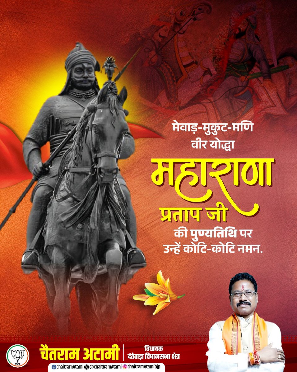 मेवाड़-मुकुट-मणि वीर योद्धा महाराणा प्रताप जी की पुण्यतिथि पर उन्हें कोटि-कोटि नमन.