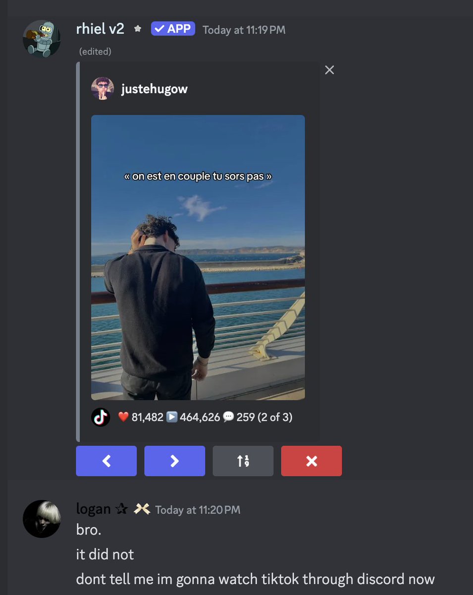 loganpeletier's tweet photo. I am watching TikTok through a Discord bot I am sobbing #tiktokban #tiktok #tiktokbanned https://t.co/2d2jJ48Y6k