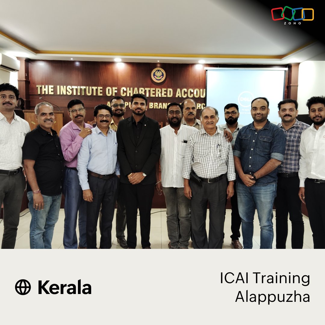 ZohoBooks's tweet photo. Thank you to all the CA Members who attended the training session at ICAI Alappuzha Branch!
It was a pleasure connecting with accounting professionals.
#ZohoBooks #TrainingInstitute #Inauguration #EmpoweringEducation #GratefulJourney #AccountancyTraining #ZohoBooksCertification
@narayanan1972