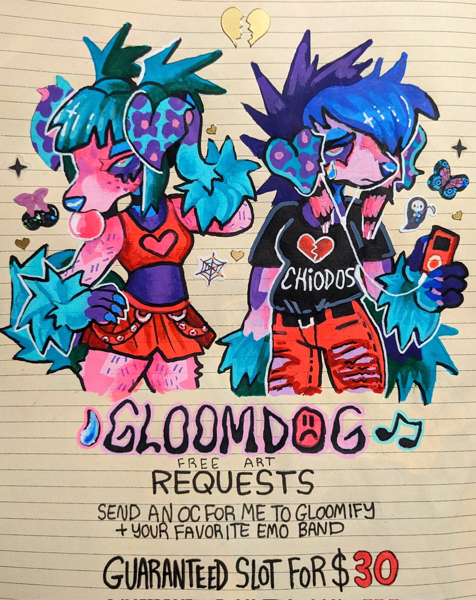 Danneroni's tweet photo. GLOOMDOG REQUESTS 💔
Let me transform you into an emo kid 🥀
🦇 Tips appreciated
⚰️ Send a ref + ur fav emo band
🩸 Repost + tag a friend
More info in the replies! https://t.co/ktYNoq8q7x