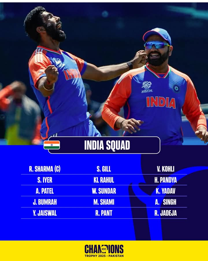Jasprit Bumrah is in ✅

Two-time winners India have named their squad for the ICC Men's #ChampionsTrophy 🏆