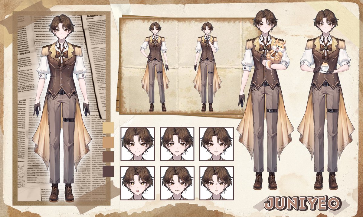 JunnieVT's tweet image. Presenting my sparkling new look! ✨
Hello, I'm Juni~
I serve as a royal butler to the gracious queen of Asteria alongside my loyal Shiba, Pankeki ⭐️
🎨: art and model design by @NullasArt 💛
#VTuber #DesignReveal