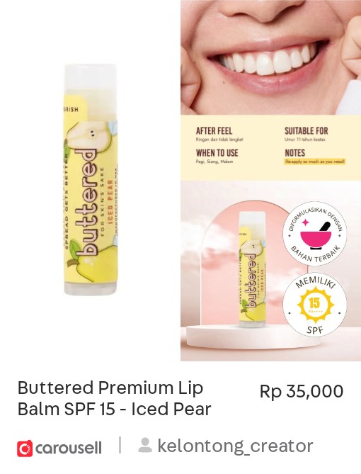 daaysosmed's tweet photo. Lihat 'Buttered Premium Lip Balm SPF 15 - Iced Pear', tersedia di Rp 35,000 di #Carousell: https://t.co/JUSA8VgqVH

#zonauang https://t.co/GoQhfm8tlK
