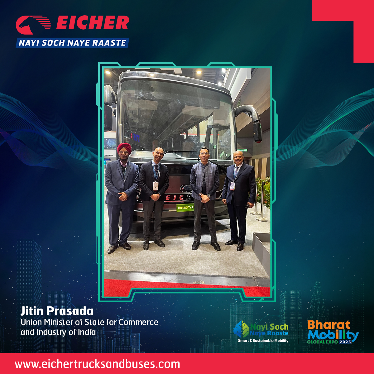 ETBIndia's tweet photo. Delighted to have Shri Jitin Prasada, Union Minister of State for Commerce and Industry of India, visit us and share his insights on driving India economic growth.
#EicherAtBME #MobilityForTomorrow #SustainabilityInMotion #Expo #AutomobileExpo #Expo2025 #sustainability https://t.co/dvWO22eA3G