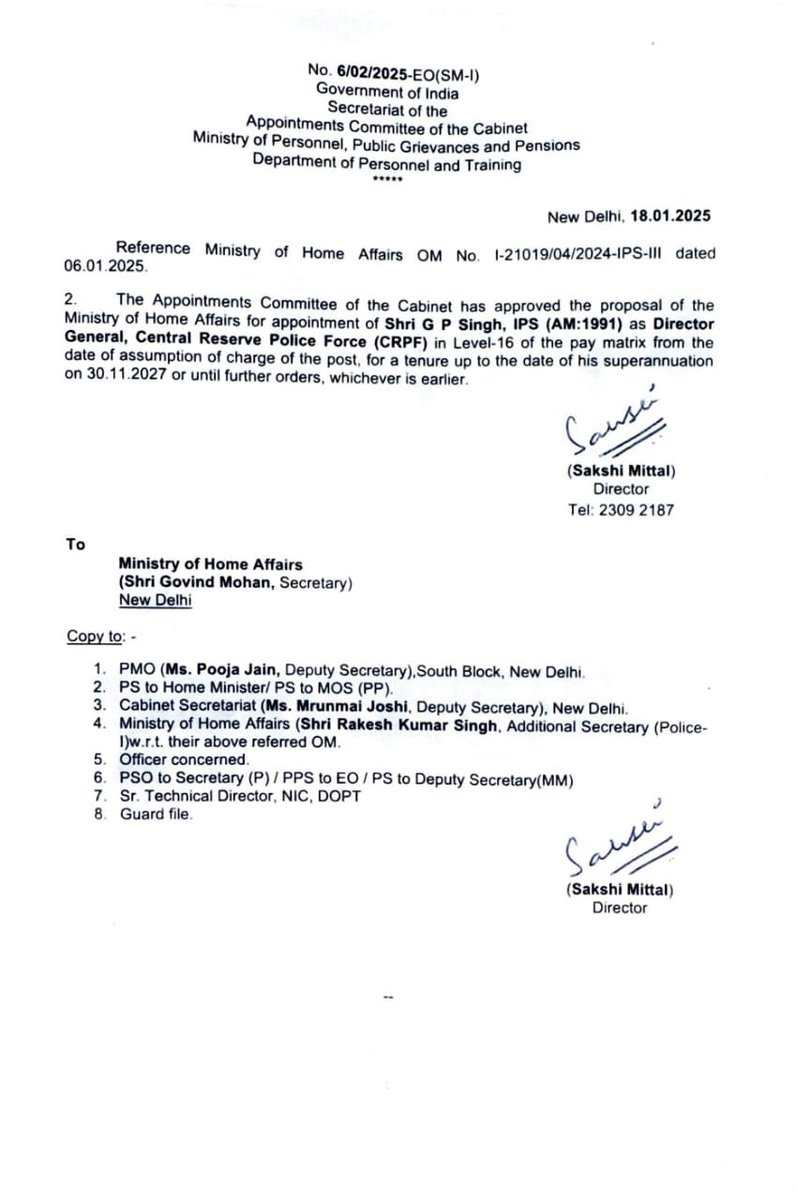 BureaucratsInd's tweet photo. #BITransferPosting

GP Singh, IPS (Assam-Meghalaya cadre, 1991), has been appointed as the new Director General of the Central Reserve Police Force (CRPF). 

Singh, currently serving as DGP, Assam, will serve as the CRPF chief until further orders or until his superannuation on January 31, 2027.

#transfer #posting #bureaucracy #BureaucratsIndia 

@crpfindia @gpsinghips @SPsofIndia