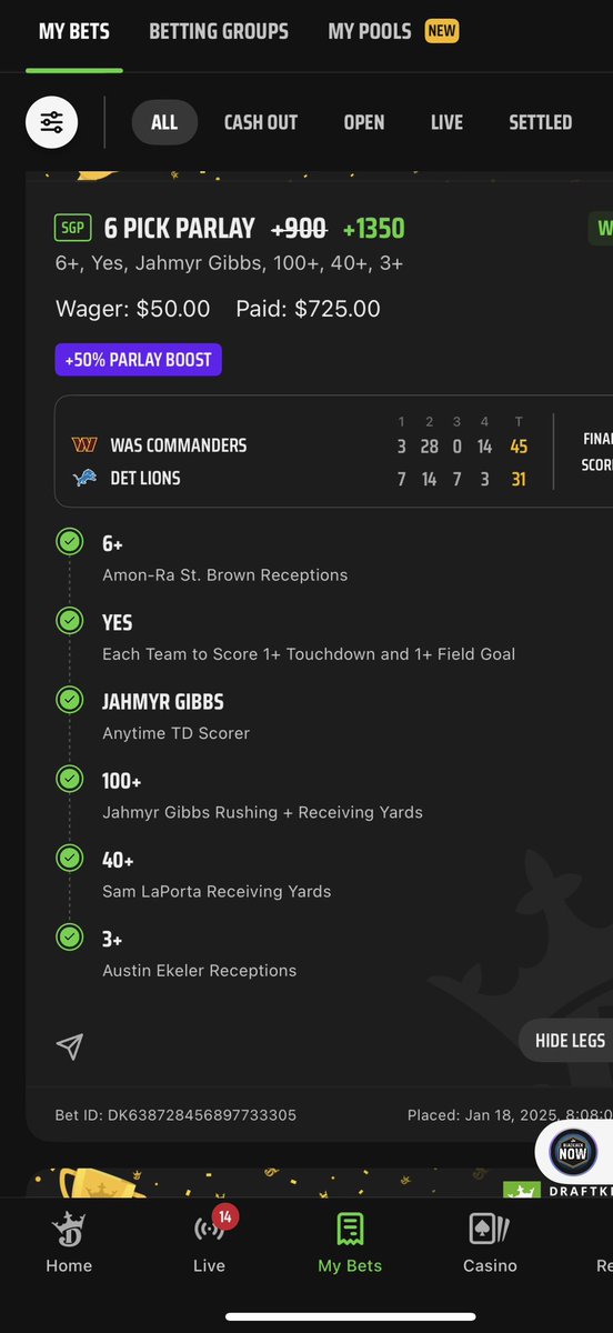 mikemo2481's tweet photo. Sometimes things just like up correctly for ya…. Go #WashingtonCommanders (and bet every leg separately) #DETvsWAS #DraftKings #mgm #betmgm https://t.co/KUVAamAp4u