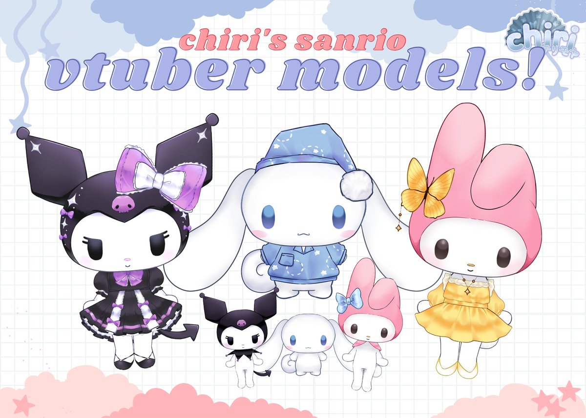 hi everyone, thank you so much to the early participants of my model giveaway! 
 
they are still available; the listing has been updated!

kuromi ♡: ko-fi.com/s/2a9353a46f

cinna ♡: ko-fi.com/s/04e2fddb7e

my melo ♡: ko-fi.com/s/9a75fbad6a 

#vtuber #sanrio #vtubermodel