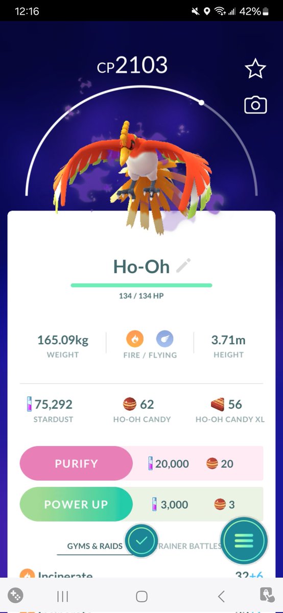 SentaiRanger1's tweet image. I've caught three and purified three. I didn't think I'd ever be allowed to accomplish this, but the temporary remote shadow raids made it possible. This is AMAZING! #HoOh #PokemonGo #ShadowRaid