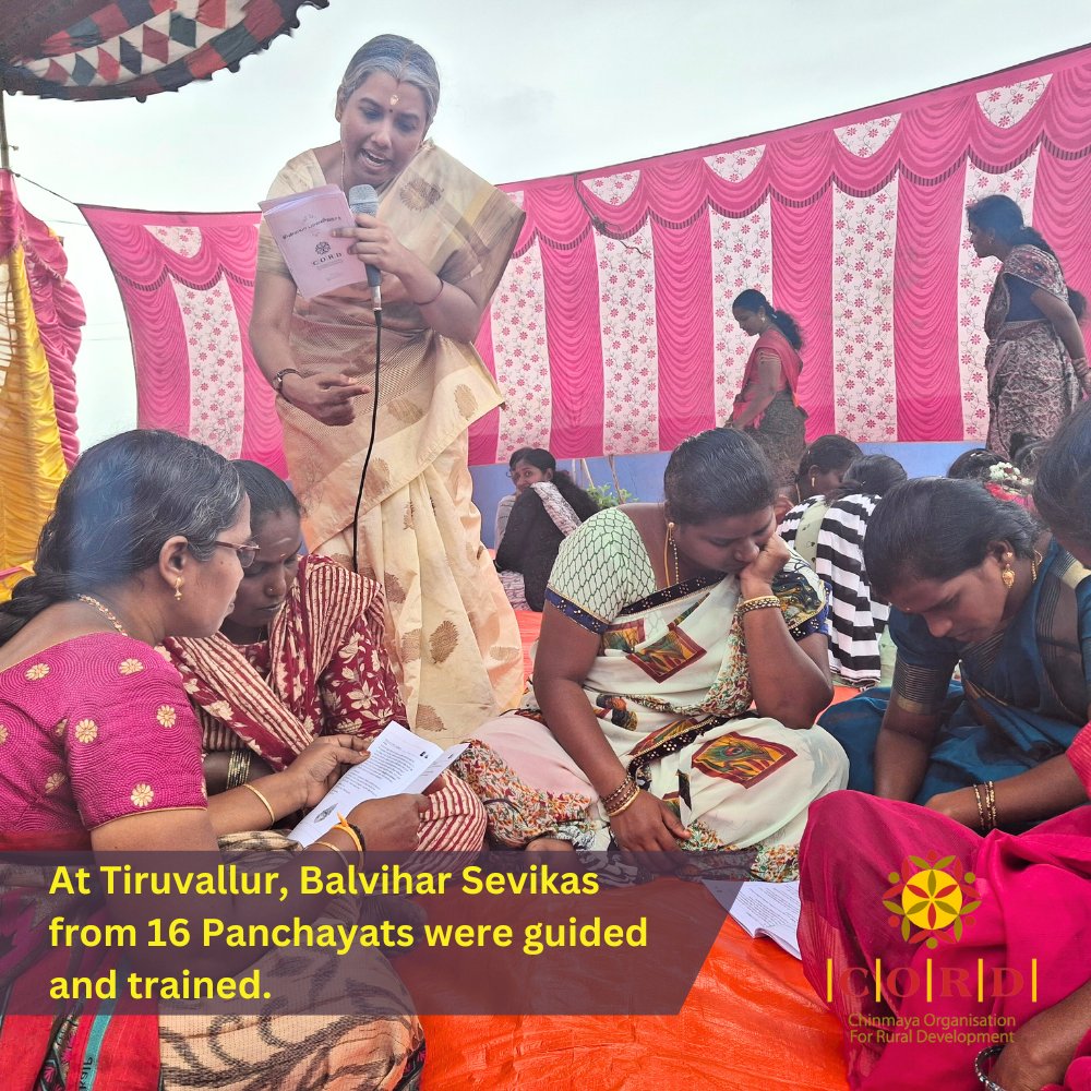cord_india's tweet photo. To strengthen the efforts of Balvihar Sevikas, CORD Tiruvallur organized an Orientation Program with participation of Sevikas from 16 Panchayats.
Sevikas conduct Balvihar classes and imbibe knowledge on culture, traditions &amp; values thus transforming lives of around 400 children. https://t.co/ILGrX8nQjN