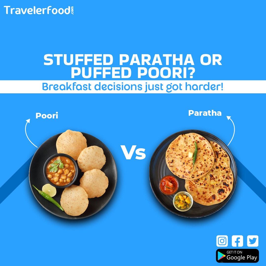 Travelerfood2's tweet photo. Poori or #StuffedParatha – what's your pick for a perfect bite? Crispy and fluffy or packed with flavor? No wrong choice here! 🌕🫓
#foodapp #FoodieChoice #PooriVsParatha #IndianFoodLover #DesiDelights #StuffedParatha #CrispyPoori #Foodgasm #TastyBites #Breakfast #FlavorsOfIndia https://t.co/Z72B5bOEMD