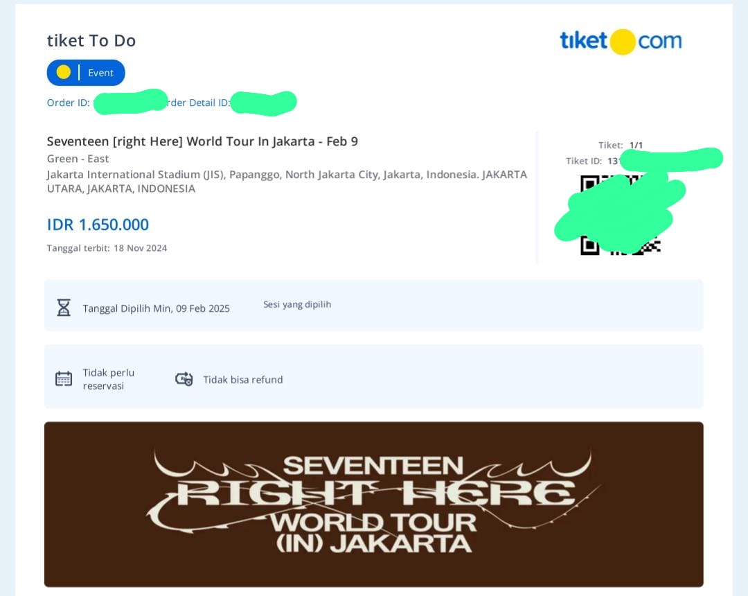 lianamyg's tweet photo. #WTT punten guys temenku punya tiket konser seventeen right here green east day 2 nih tapi mau barter jadi day 1, apakah ada yang mau? kalo ada tolong ingfo ya makasii https://t.co/w1bdMwzMld