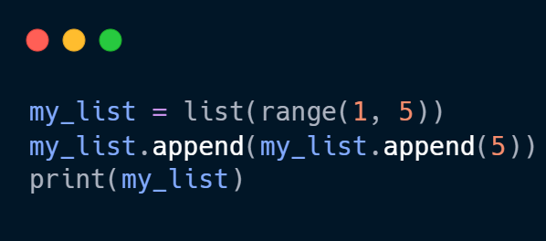 Python__Task's tweet photo. 🐍 Python Quiz Time!

Given this Python code:

What will be the output?
Choose the correct answer below:

A) [1, 2, 3, 4, 5, None] 😅
B) [1, 2, 3, 4, 5, 5] 😎
C) [1, 2, 3, 4] 🤓
D) Error: Invalid operation! 💥

Answer in comments! 
#python #PythonTips #100DaysOfCode #Python_Task https://t.co/zoV5VdUiyp