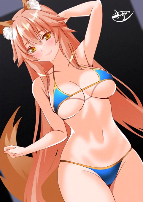 みこーんビキニ玉藻ちゃん^^あのシンプルな水着がいいんだよな～再臨でゴテゴテしていくより布がなくなっていくほうが好き…好きなんだよ^^#FGO 