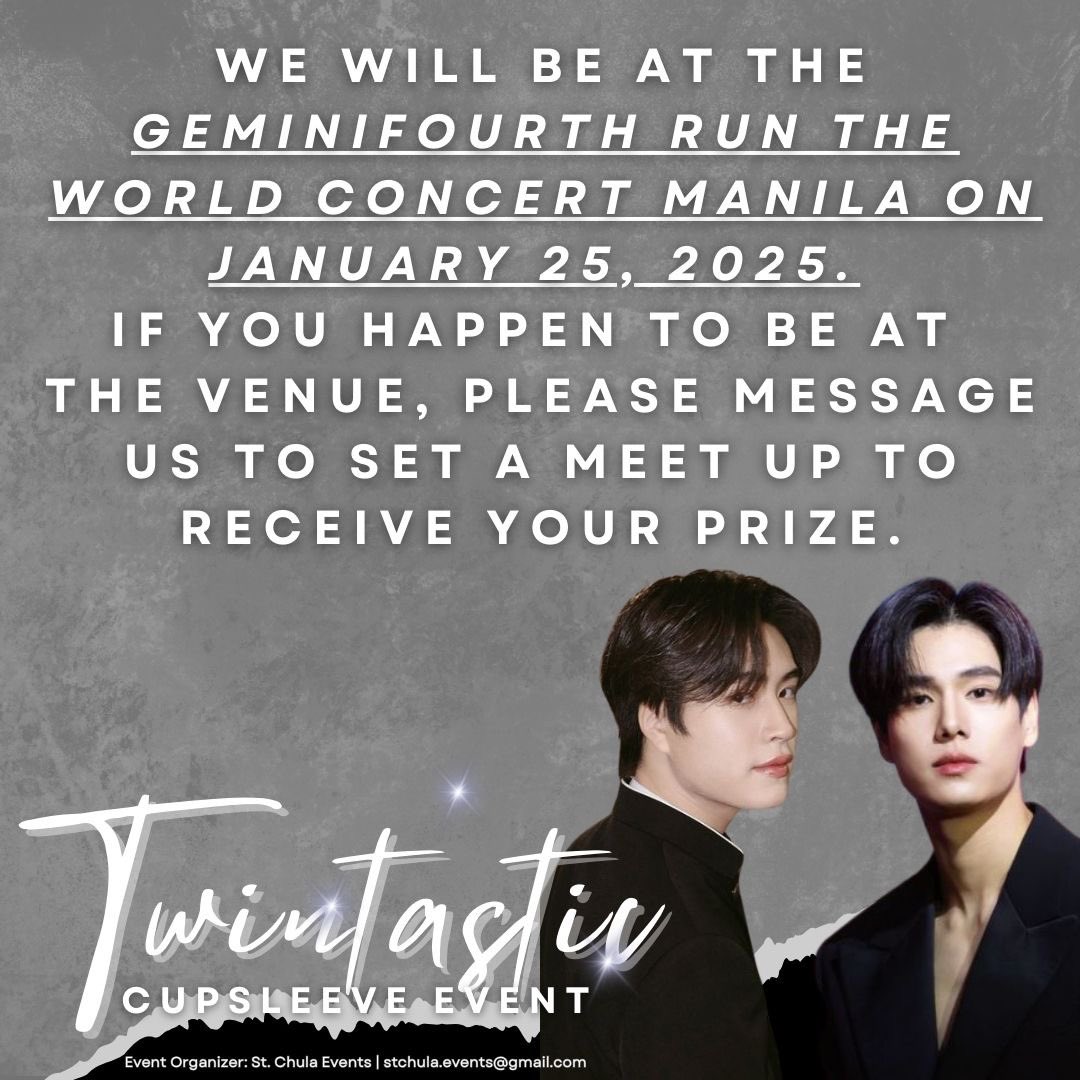 stchula_events's tweet photo. 📢 Winners of GMMTV merch:
We’re sorry for the delay! 🎉 
Thank you for your patience! 💖
•St. Chula Events
#twintasticcupsleeveevent
#phuwingemini
#GrminiPhuwin https://t.co/1718PsyfZk