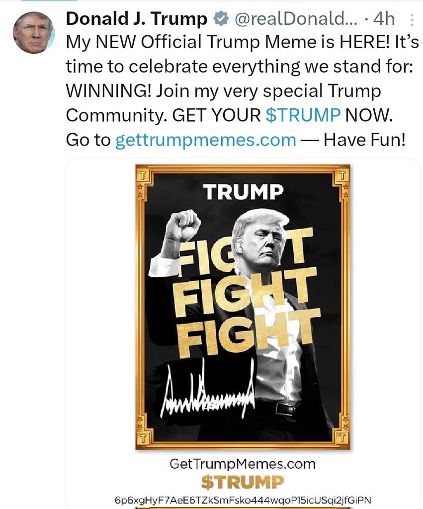 BREAKING: 🇺🇸 Trump Launches Official Memecoin 🔥
#Bitcoin #Crypto