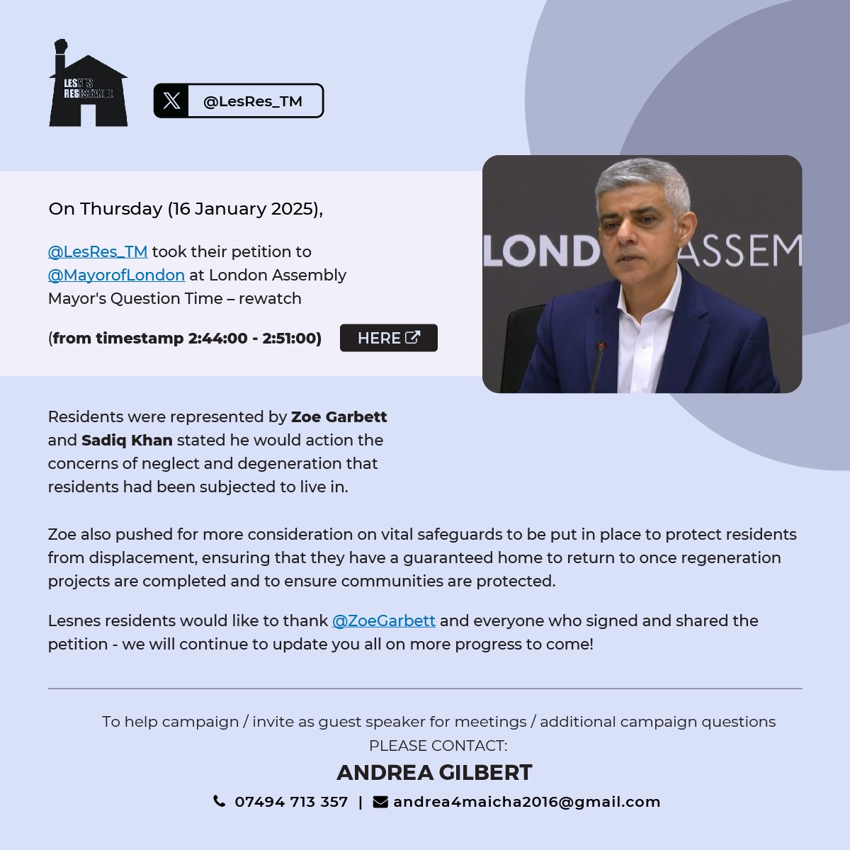 Justice for Darren and Greg (equality for all) (@justice_4_dandg) on Twitter photo 16 January, <a href="/LesRes_TM/">LesResTM</a> took their petition to <a href="/MayorofLondon/">Mayor of London, Sadiq Khan</a> London Assembly Question Time
Playback here drive.google.com/file/d/1RTLyx5…
The residents and supporters thanked <a href="/ZoeGarbett/">Zoë Garbett</a> and everyone who signed and shared the petition.
#thamesmead #lesnesestate #housing #socialhousing 16 January, <a href="/LesRes_TM/">LesResTM</a> took their petition to <a href="/MayorofLondon/">Mayor of London, Sadiq Khan</a> London Assembly Question Time
Playback here drive.google.com/file/d/1RTLyx5…
The residents and supporters thanked <a href="/ZoeGarbett/">Zoë Garbett</a> and everyone who signed and shared the petition.
#thamesmead #lesnesestate #housing #socialhousing