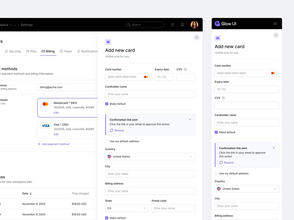 Billing template made with Glow UI 1.6 #uidesign