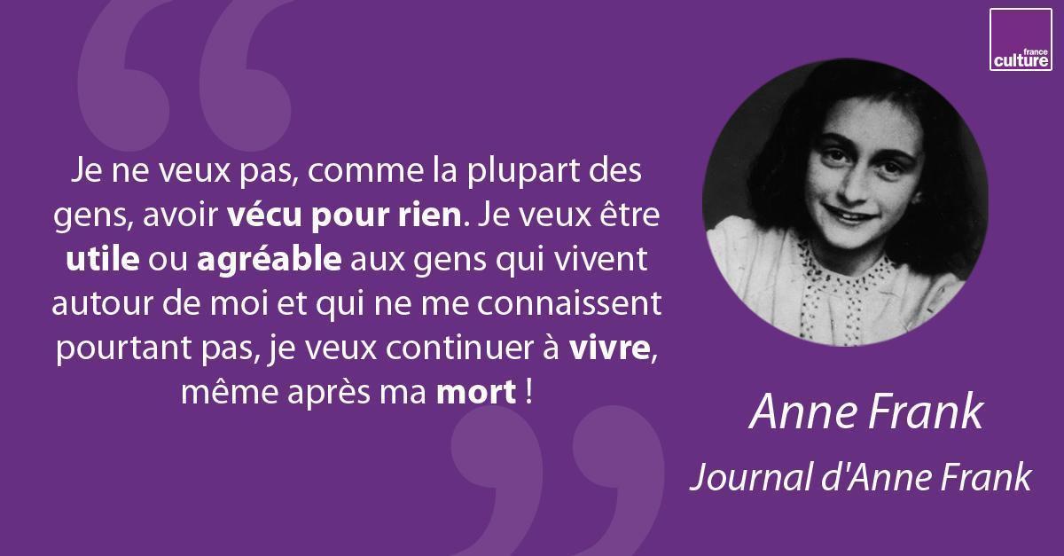"Je veux continuer à vivre même après ma mort". Grâce à son journal publié à des millions d'exemplaires, le souhait d'Anne Frank a été exaucé. 
Le 3 septembre 1944, la jeune Allemande était déportée à Auschwitz, avec sa famille.
radiofrance.fr/personnes/anne…
