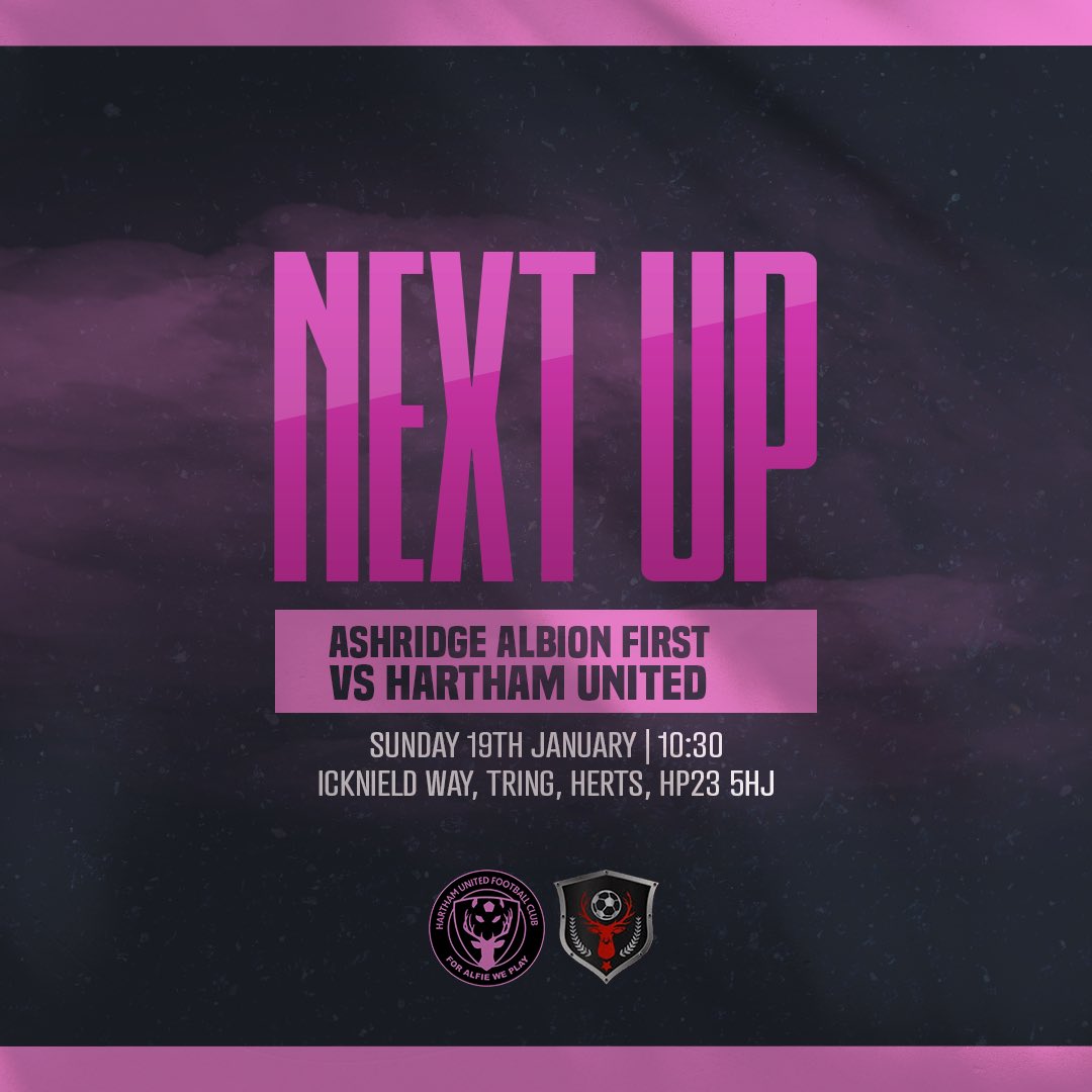 Matchday 🤩

🆚 Ashridge Albion
🏆 Herts Junior Cup 4th Round
📆 19/01/2025
⏰ 10:30
🏟️ Icknield Way

ISolveIT | SAM BEAST Consulting

#hufc | #foralfieweplay