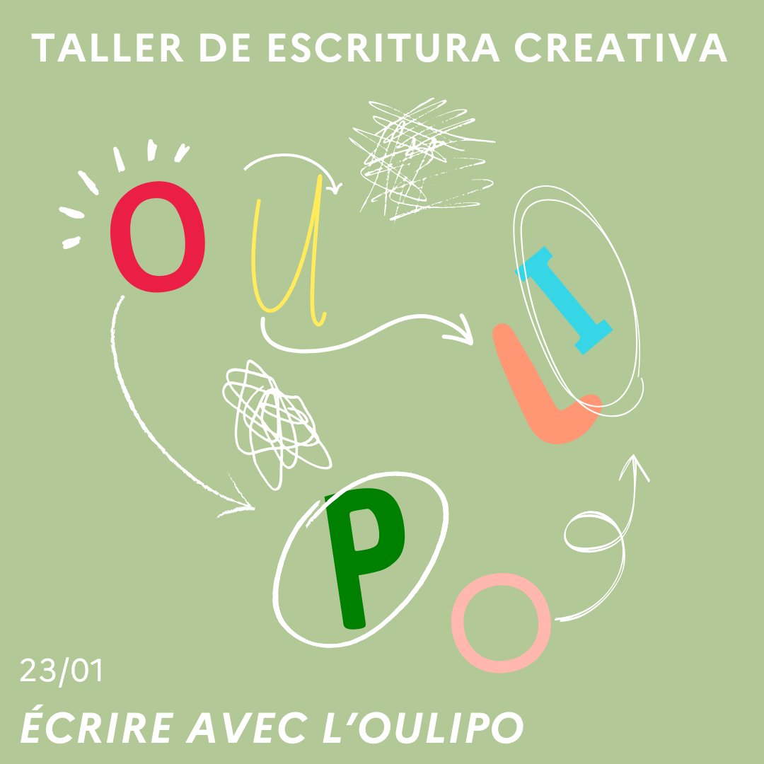#TALLER ✨ ¿Quieres jugar con las palabras y liberar tu creatividad literaria? ✨
Descubre el universo del Oulipo en un taller único dirigido por el escritor Pablo Martín Sánchez.

📚 23/01 
📚 20/02
📚 20/03
📚 24/04

🕖A las 18:30
📍Mediateca del Institut français