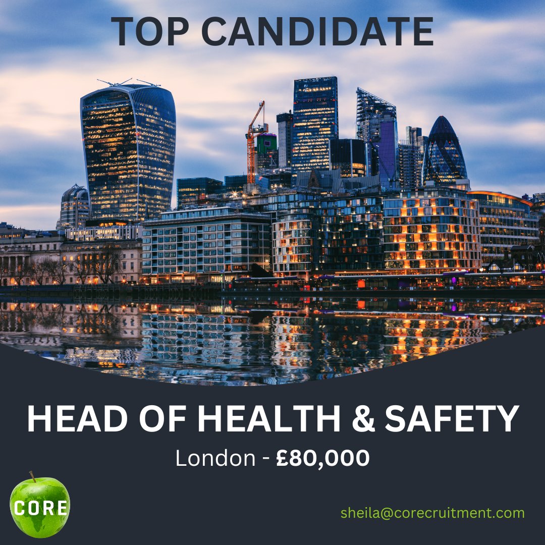 COREcruitment (@corecruitment) on Twitter photo TOP TALENT : Head of Health and Safety
£85,000 London
Available in 1 month
Contact: Sheila@corecruitment.com TOP TALENT : Head of Health and Safety
£85,000 London
Available in 1 month
Contact: Sheila@corecruitment.com
