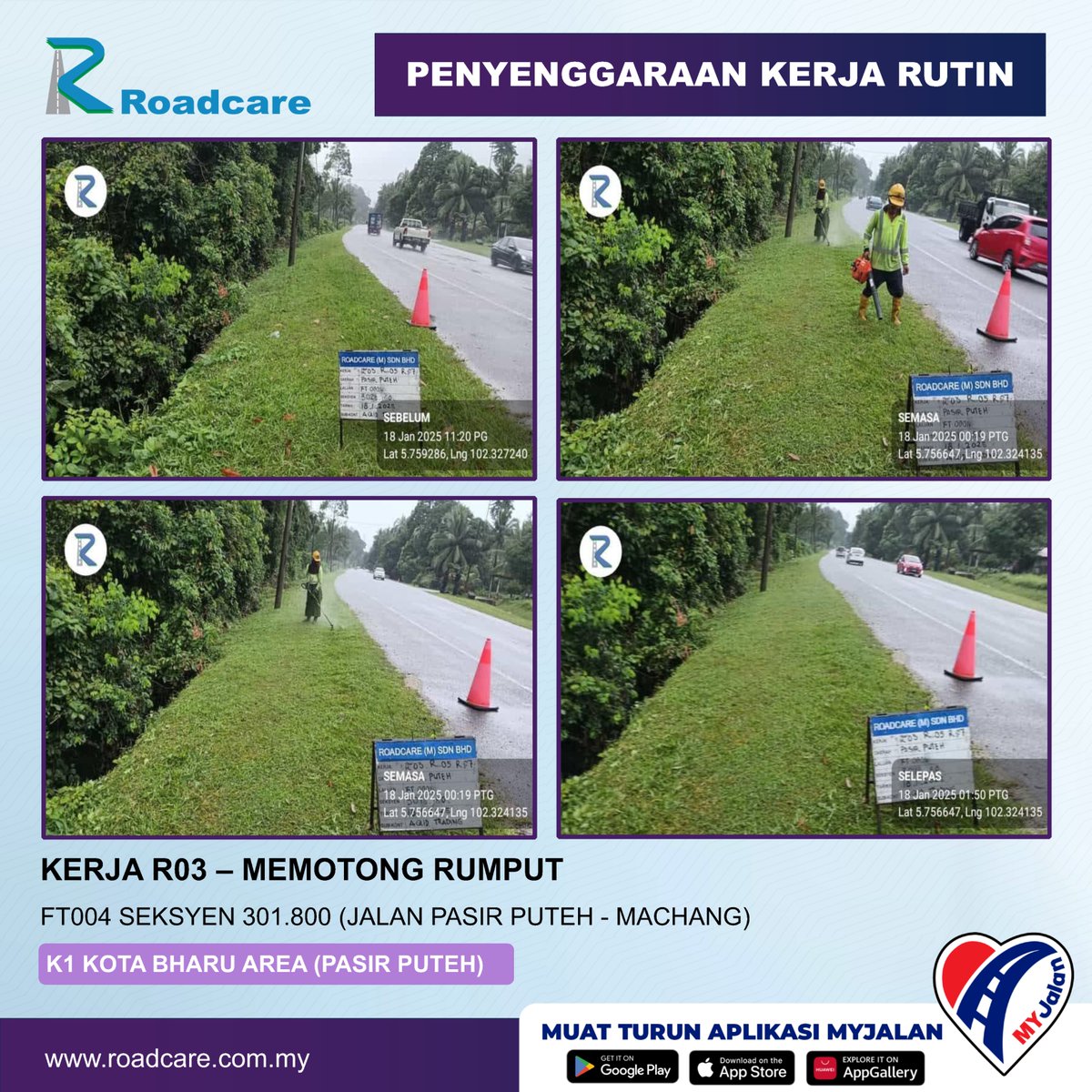 Penyenggaraan Rutin R03 #teamroadcare di laluan FT004 Jalan Pasir Puteh - Machang
@JKRPputeh
<a href="/BhgJalan_Kelate/">Bhg Jalan JKR Kelantan</a>
<a href="/JKRMalaysia/">JKR Malaysia</a>
<a href="/Roadcare_HQ/">ROADCARE (M) SDN BHD</a>
<a href="/Roadcare_Kelntn/">ROADCARE WILAYAH KELANTAN</a>
<a href="/ZTTCSFJ/">ZTT CSFJ</a>