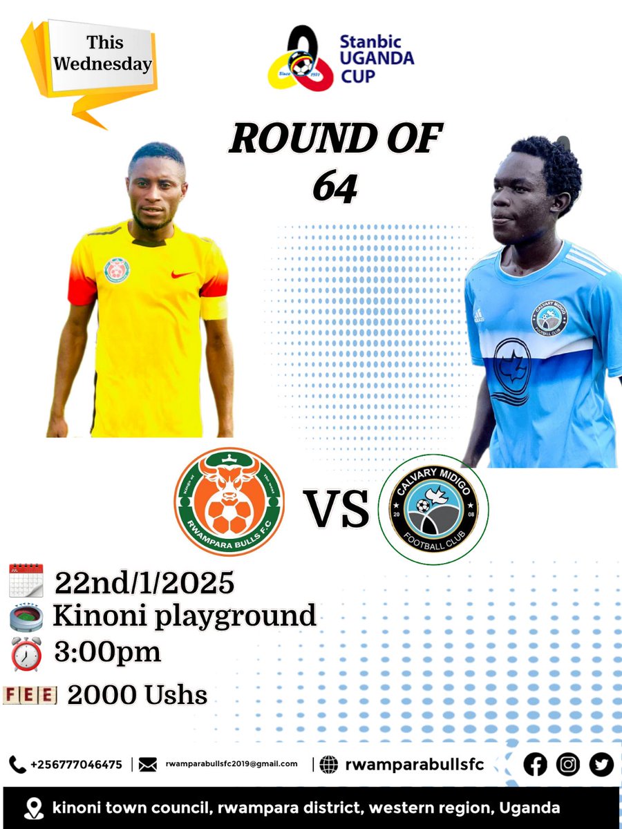 Rwamparabullsfc's tweet photo. This Wednesday @calvaryfcm @FUFAUgandaCup @WesternRegionFA https://t.co/OIRXGbQ5YL