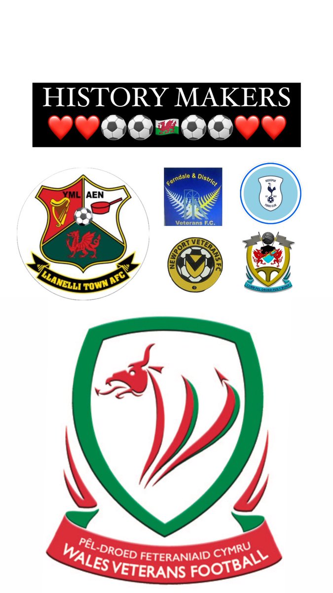 Bit of history being made today in the <a href="/WalesVets/">Wales Vets Football</a> league with us putting out 4 sides in 4 different competitions on the same day which we understand is a league first. <a href="/ferndale_s/">Ferndale & District Vets Over 45s Football Team</a> <a href="/RockspurFords/">Rockspur Fords Club</a> <a href="/FcNewport/">Newport Vets FC</a> <a href="/PenybontFC_/">Penybont FC</a> <a href="/AllWalesSport/">All Wales Sport</a> <a href="/LlanelliReds/">Llanelli Town AFC</a> #oldbutgold #veteransfootball