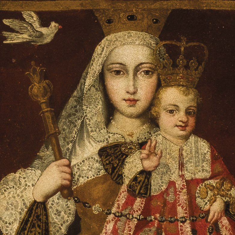VRetratos's tweet photo. Catalogada como Virgen con el Niño de escuela virreinal del siglo XVII en @duransubastas Pienso que es la Virgen del Rosario de Antequera y podría considerarse su realización en Andalucía 👉🏼https://t.co/jQ2SmLTvgZ https://t.co/CK3EC3UENl