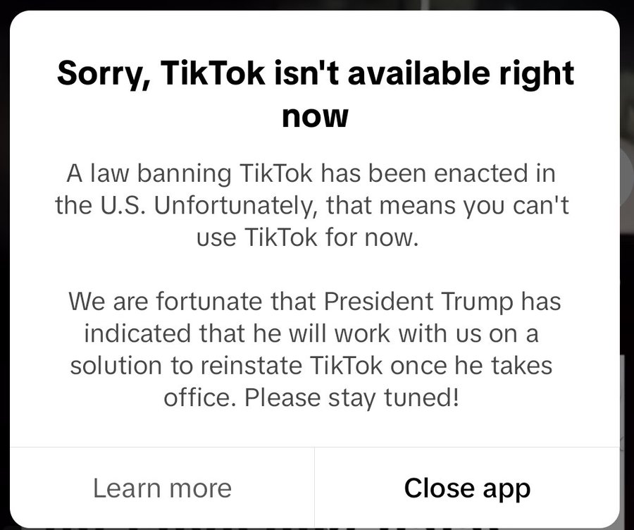 ApdcGroup's tweet photo. Per hari ini TikTok resmi di-banned di US sampai ada keputusan selanjutnya dari Presiden Trump pas udah resmi dilantik.

https://t.co/Y3tKQCraAh nonton disini https://t.co/YXRO64AtUs
