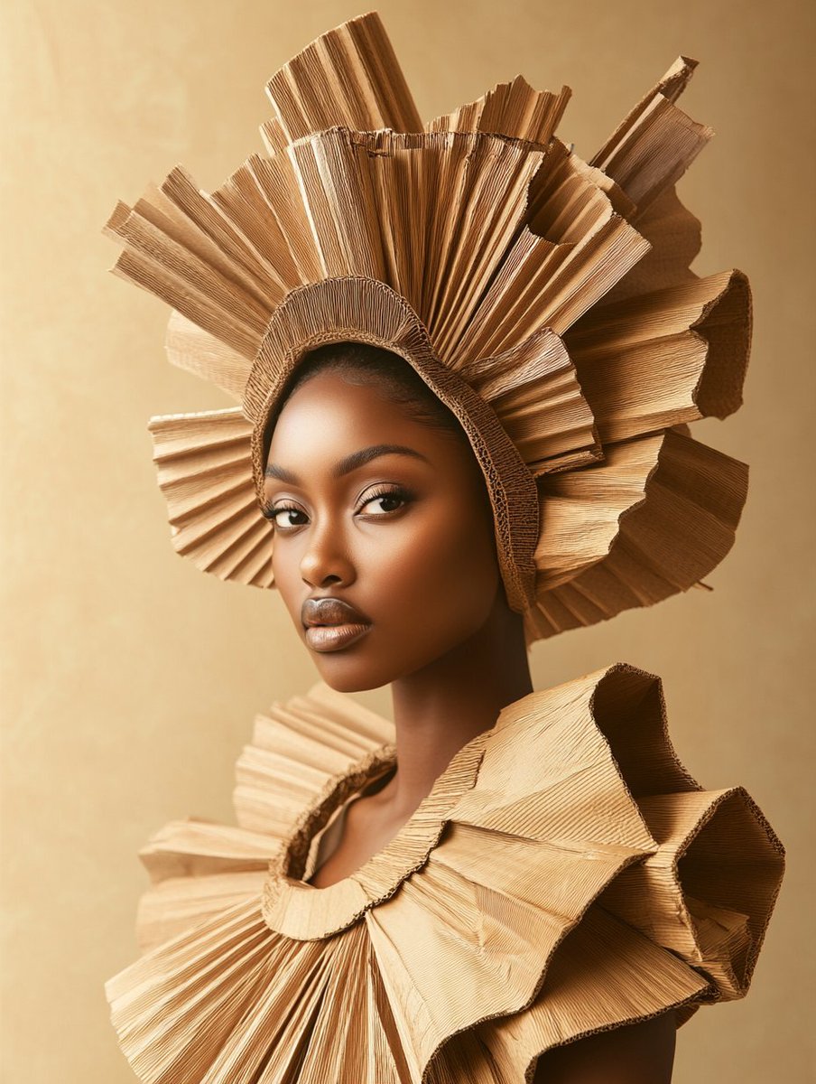 FOulhiou's tweet image. Step into a world where creativity meets sustainability: this  images showcase stunning fashion designs crafted entirely from recycled materials. Each piece is a tribute to the transformative power of upcycling.
Today : cardboard

#fashion #portrait #noplanetB
