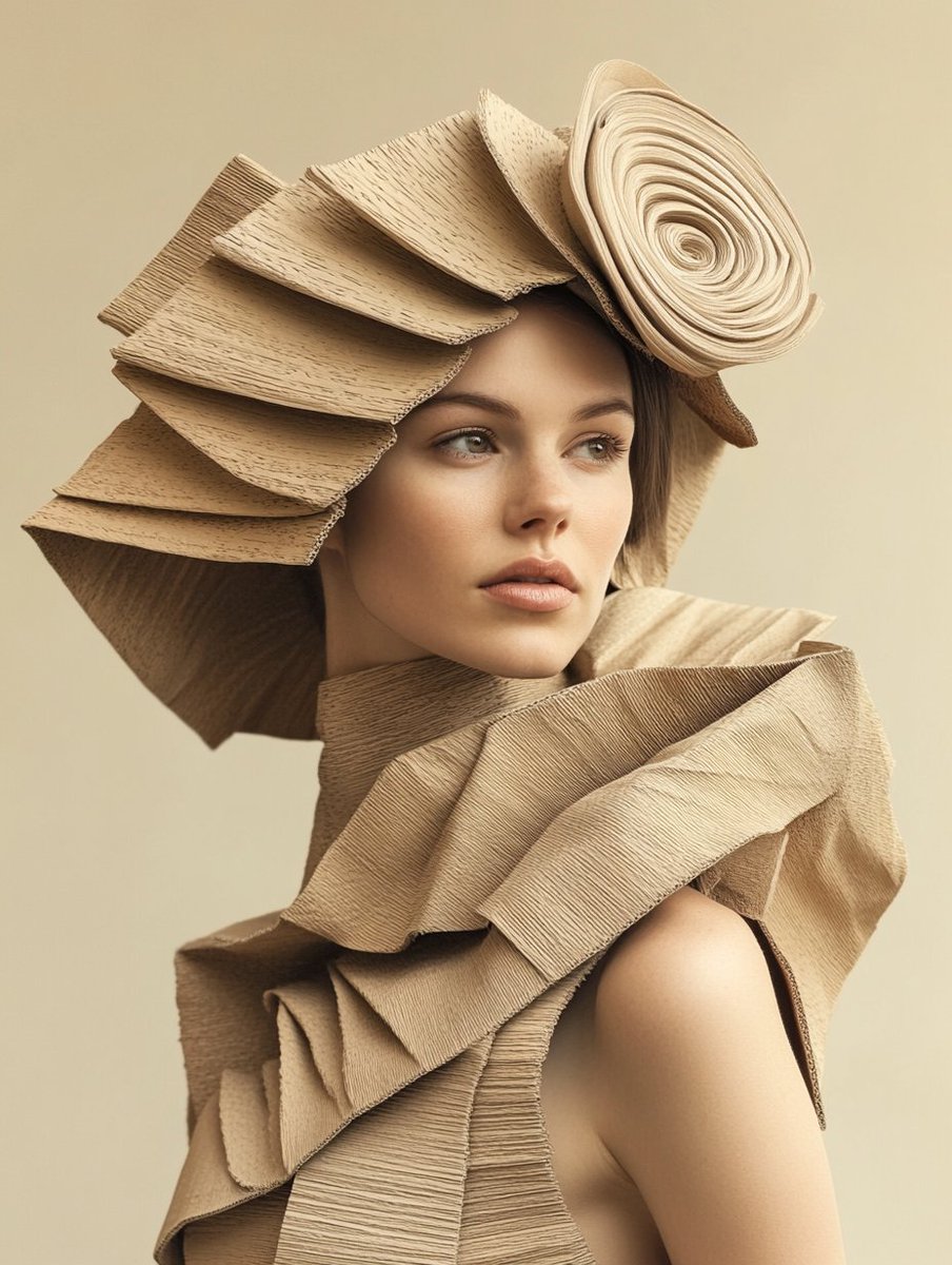 FOulhiou's tweet image. Step into a world where creativity meets sustainability: this  images showcase stunning fashion designs crafted entirely from recycled materials. Each piece is a tribute to the transformative power of upcycling.
Today : cardboard

#fashion #portrait #noplanetB