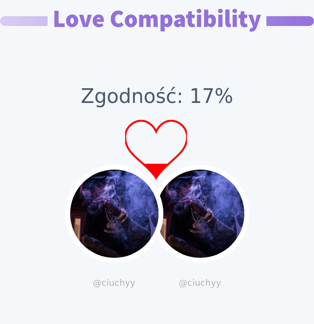 Moja miłość do kompatybilności z <a href="/ciuchyy/">ciuchy</a> to 17%

➡️ infinityweet.me/love-calculato…