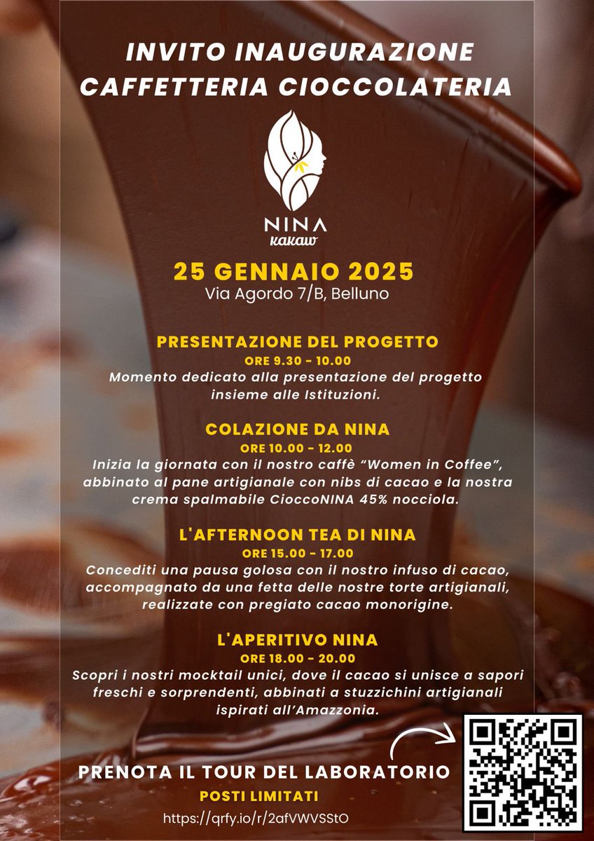 25.01.25 a #Belluno inaugura Nina Kakaw, un progetto sociale meraviglioso! Vi consiglio di acquistare le bucce delle fave, scarti che diventano un infuso dolcissimo per queste giornate invernali! #eventi #dolomiti